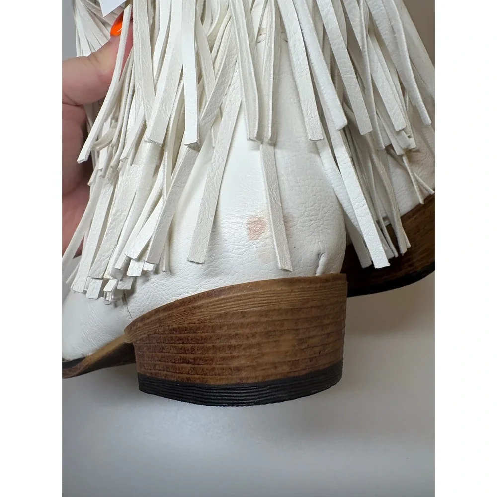 Roper Girls White Faux Leather Fringe Snip Toe Cowboy Boots size 2  1815663018